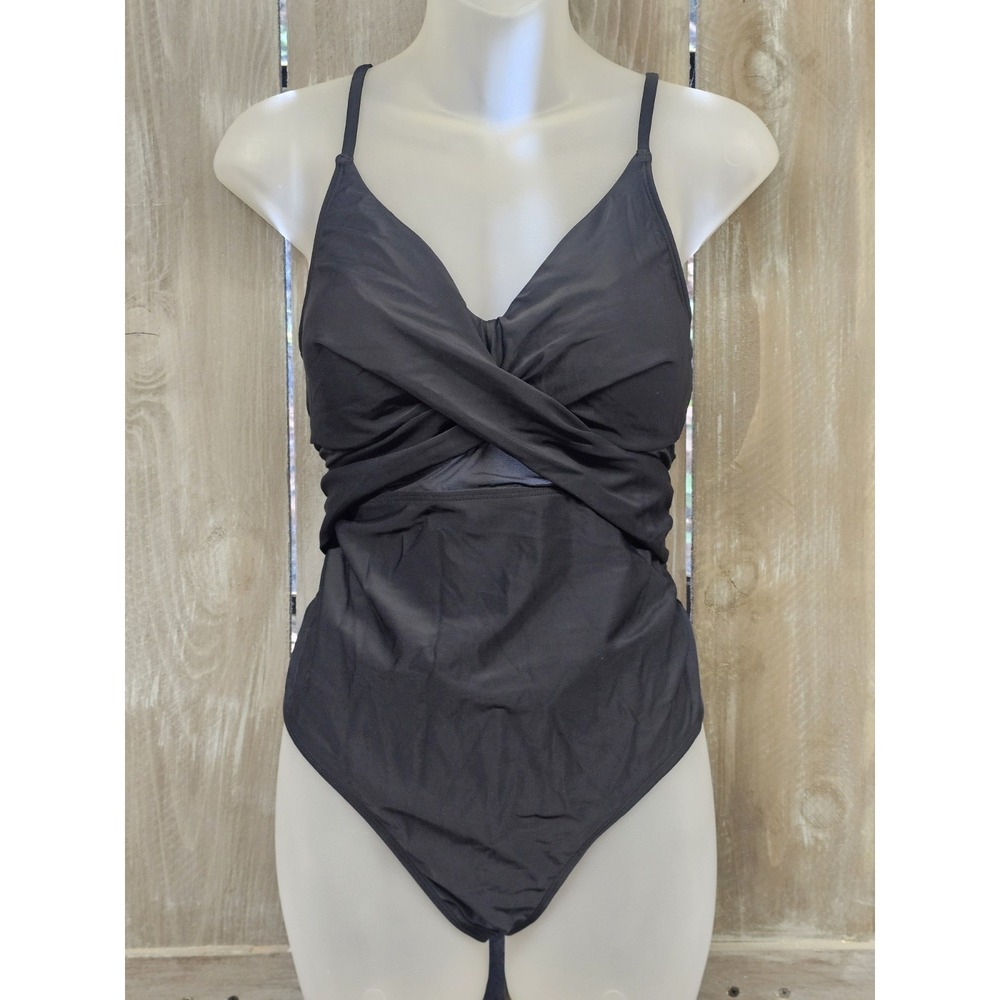 NWT Cupshe Womens One Piece‎ Swimsuit Size L Black With Mesh New Old Stock